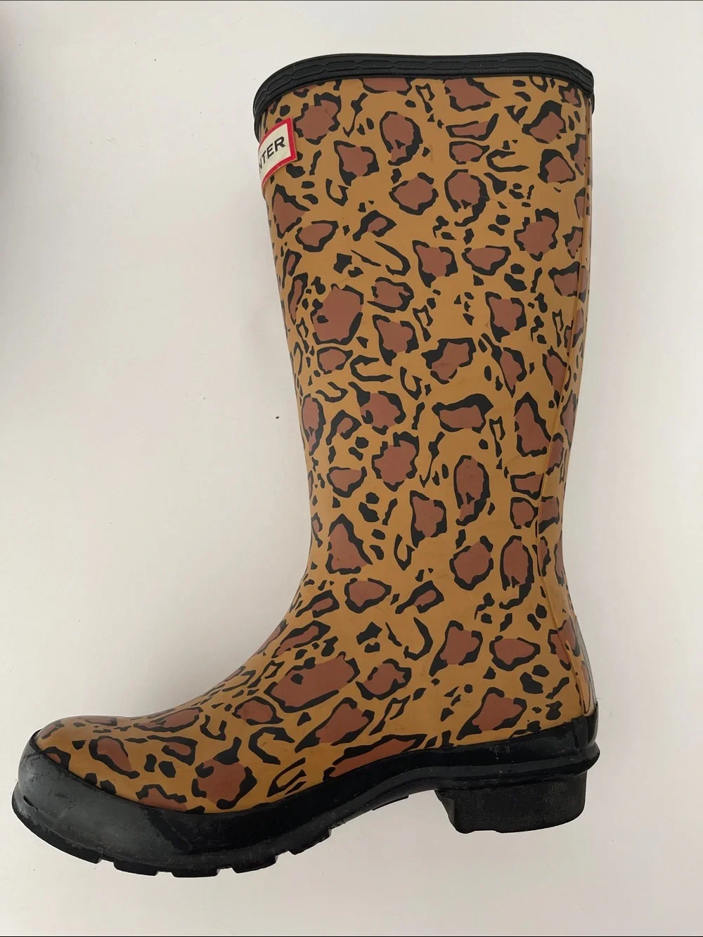 Hunter Kids Original Leopard Print Tall Rain Boots Black Brown Girls size 2